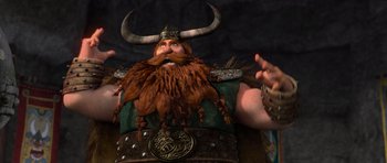 Movie still from “How to Train Your Dragon” (2010), directed by Chris Sanders – A character from how to train your dragon; Medium shot, Low angle