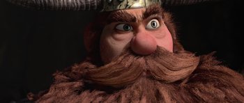 Movie still from “How to Train Your Dragon” (2010), directed by Chris Sanders – The face of a cartoon character; Close Up shot, Low angle