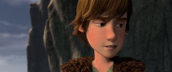 Movie still from “How to Train Your Dragon” (2010), directed by Chris Sanders – A boy's face in a scene from how to train your dragon; Close Up shot, Low angle