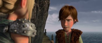 Movie still from “How to Train Your Dragon” (2010), directed by Chris Sanders – A young boy is looking at a tree; Close Up shot, High angle