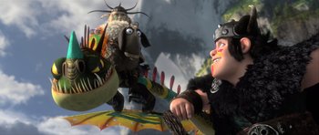 Movie still from “How to Train Your Dragon 2” (2014), directed by Dean DeBlois – A scene from the animated movie how to train your dragon; Wide shot, Low angle
