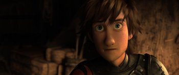 Movie still from “How to Train Your Dragon 2” (2014), directed by Dean DeBlois – A person with green eyes; Close Up shot, Low angle