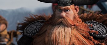Movie still from “How to Train Your Dragon 2” (2014), directed by Dean DeBlois – A cartoon character with a beard; Close Up shot, Low angle