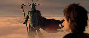 Movie still from “How to Train Your Dragon 2” (2014), directed by Dean DeBlois – An image of an animated creature in the sky; Wide shot, Low angle