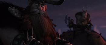 Movie still from “How to Train Your Dragon 2” (2014), directed by Dean DeBlois – An image of an animated character with a big beard; Close Up shot, Low angle
