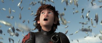 Movie still from “How to Train Your Dragon 2” (2014), directed by Dean DeBlois – A person looking up at the sky; Medium shot, Low angle
