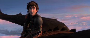 Movie still from “How to Train Your Dragon 2” (2014), directed by Dean DeBlois – A person with a helmet on; Medium shot, High angle