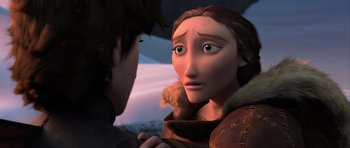 Movie still from “How to Train Your Dragon 2” (2014), directed by Dean DeBlois – A young woman and a young man are looking at one another; Close Up shot, Over the shoulder angle
