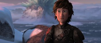 Movie still from “How to Train Your Dragon 2” (2014), directed by Dean DeBlois – A person with a helmet on; Medium shot, Low angle