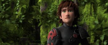 Movie still from “How to Train Your Dragon 2” (2014), directed by Dean DeBlois – A person wearing a costume; Close Up shot, Over the shoulder angle