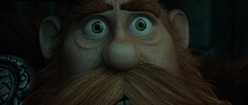 Movie still from “How to Train Your Dragon 2” (2014), directed by Dean DeBlois – The eyes and mustache of a cartoon character; Extreme Close Up shot, Low angle