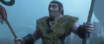 Movie still from “How to Train Your Dragon 2” (2014), directed by Dean DeBlois – An image of an animated character with a beard; Medium shot, Low angle
