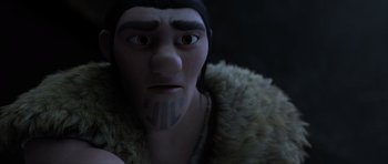 Movie still from “How to Train Your Dragon 2” (2014), directed by Dean DeBlois – The face of a person wearing a fur coat; Close Up shot, Low angle