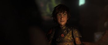 Movie still from “How to Train Your Dragon 2” (2014), directed by Dean DeBlois – A person with a helmet on; Close Up shot, Over the shoulder angle