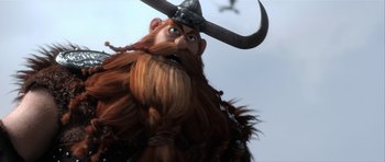 Movie still from “How to Train Your Dragon 2” (2014), directed by Dean DeBlois – A character with horns on his head; Close Up shot, Low angle