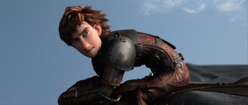 Movie still from “How to Train Your Dragon 2” (2014), directed by Dean DeBlois – A person wearing a helmet and armor; Medium shot, Low angle