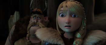 Movie still from “How to Train Your Dragon 2” (2014), directed by Dean DeBlois – A cartoon character with a woman; Close Up shot, Low angle