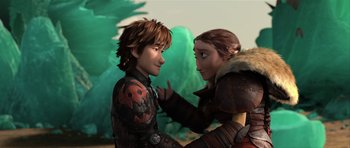 Movie still from “How to Train Your Dragon 2” (2014), directed by Dean DeBlois – A couple of people standing next to each other; Medium shot, Over the shoulder angle