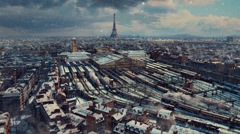 Movie still from “Hugo” (2011), directed by Martin Scorsese – Extreme Wide shot, High angle