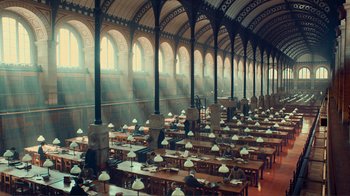 Movie still from “Hugo” (2011), directed by Martin Scorsese – Extreme Wide shot, High angle