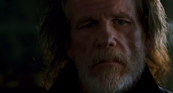 Movie still from “Hulk” (2003), directed by Ang Lee – An old man with a beard and a long mustache; Close Up shot, Low angle