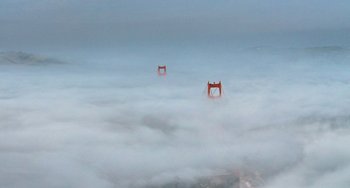 Movie still from “Hulk” (2003), directed by Ang Lee – A view of the golden gate bridge in the fog; Extreme Wide shot, High angle