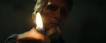 Movie still from “Hypnotic” (2023), directed by Robert Rodriguez – A person holding a toothbrush; Extreme Close Up shot, Low angle