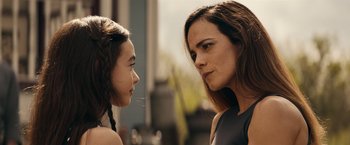 Movie still from “Hypnotic” (2023), directed by Robert Rodriguez – A woman and a young girl face each other; Close Up shot, Over the shoulder angle