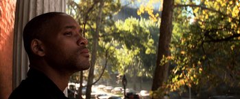 Movie still from “I Am Legend” (2007), directed by Francis Lawrence – A person looking up at trees; Close Up shot, Low angle