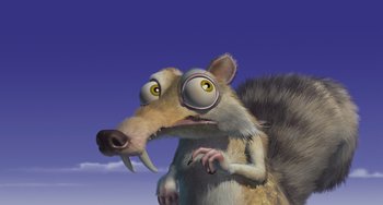 Movie still from “Ice Age” (2002), directed by Chris Wedge – An animal with a long nose and a long tail; Close Up shot, Low angle