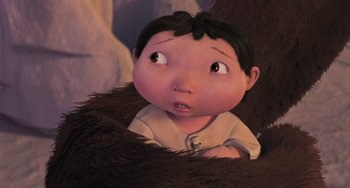 Movie still from “Ice Age” (2002), directed by Chris Wedge – An animated character looking up at the sky; Close Up shot, Low angle