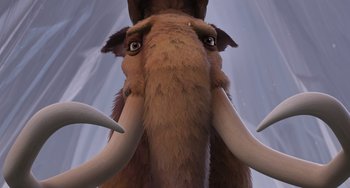 Movie still from “Ice Age” (2002), directed by Chris Wedge – An animal that looks like an ice age character; Extreme Close Up shot, Low angle