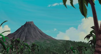 Movie still from “Ice Age” (2002), directed by Chris Wedge – An image of a mountain in the middle of the jungle; Extreme Wide shot, Low angle