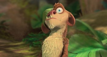 Movie still from “Ice Age: Dawn of the Dinosaurs” (2009), directed by Michael Thurmeier – An animated goat looking up at the sky; Close Up shot, Low angle