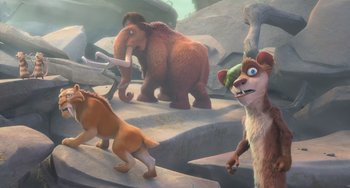 Movie still from “Ice Age: Dawn of the Dinosaurs” (2009), directed by Michael Thurmeier – An image of a scene from ice age; Wide shot, High angle