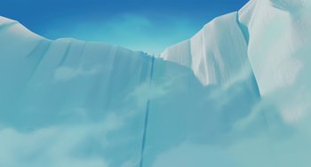 Movie still from “Ice Age: The Meltdown” (2006), directed by Carlos Saldanha – A view of a snow covered mountain from the ground; Extreme Wide shot, Low angle