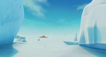 Movie still from “Ice Age: The Meltdown” (2006), directed by Carlos Saldanha – An image of an airplane flying in the sky; Extreme Wide shot, High angle