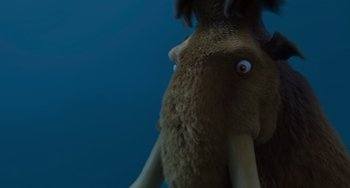 Movie still from “Ice Age: The Meltdown” (2006), directed by Carlos Saldanha – A stuffed animal with a long tusked body and long tusks; Close Up shot, Overhead angle