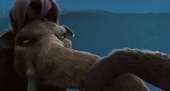 Movie still from “Ice Age: The Meltdown” (2006), directed by Carlos Saldanha – View of a stuffed animal's face; Close Up shot, Over the shoulder angle