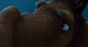 Movie still from “Ice Age: The Meltdown” (2006), directed by Carlos Saldanha – View of a stuffed bear's eyes; Close Up shot, Low angle