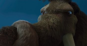 Movie still from “Ice Age: The Meltdown” (2006), directed by Carlos Saldanha – View of a stuffed elephant's face; Extreme Close Up shot, Low angle