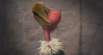 Movie still from “Ice Age: The Meltdown” (2006), directed by Carlos Saldanha – The head of an ostrich; Extreme Close Up shot, Low angle