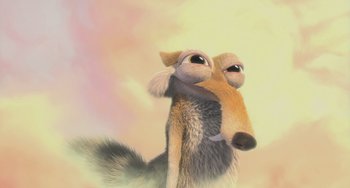 Movie still from “Ice Age: The Meltdown” (2006), directed by Carlos Saldanha – An animal with a long tail is looking up at the sky; Close Up shot, Low angle