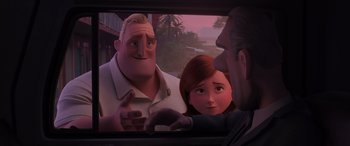 Movie still from “Incredibles 2” (2018), directed by Brad Bird – Medium shot, Over the shoulder angle