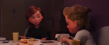 Movie still from “Incredibles 2” (2018), directed by Brad Bird – Medium shot, Over the shoulder angle