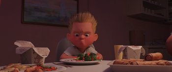 Movie still from “Incredibles 2” (2018), directed by Brad Bird – Medium shot, High angle