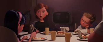 Movie still from “Incredibles 2” (2018), directed by Brad Bird – Medium shot, Over the shoulder angle