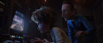 Movie still from “Incredibles 2” (2018), directed by Brad Bird – A couple of people that are looking at something; Close Up shot, Low angle