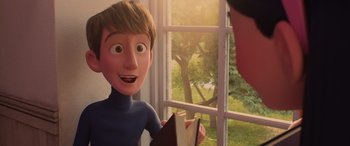 Movie still from “Incredibles 2” (2018), directed by Brad Bird – A boy is looking out a window at a tree; Close Up shot, Over the shoulder angle