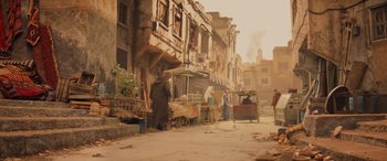 Movie still from “Indiana Jones and the Dial of Destiny” (2023), directed by James Mangold – An image of an outdoor market in the middle of the day; Extreme Wide shot, High angle